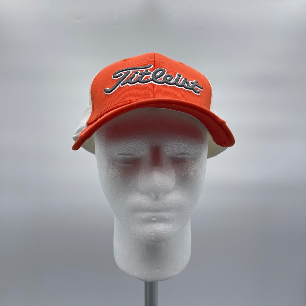 Titleist Mens L/XL A-Flex Orange White Performance Mesh Stretch Fit Golf Hat